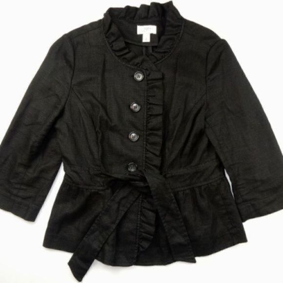 Ann Taylor Loft Ruffle Linen Blazer Size 8 - Picture 5 of 7